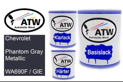Chevrolet, Phantom Gray Metallic, WA690F / GIE: 1L Lackdose + 1L Klarlack + 500ml Härter - Set, von ATW Autoteile West.